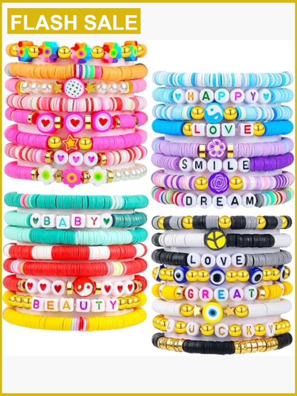 32pcs Clay Bead Stretch Bracelet Set Preppy Surfer Stackable Boho Y2K Summer